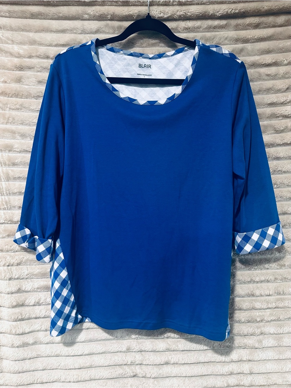 Y2K Blair Royal Blue Scoop Neck Top with picnic plaid design